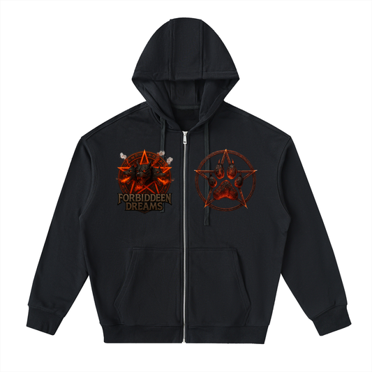 “Cerberus Sigil” -Drop-Shoulder Zip Up Hoodie From $100